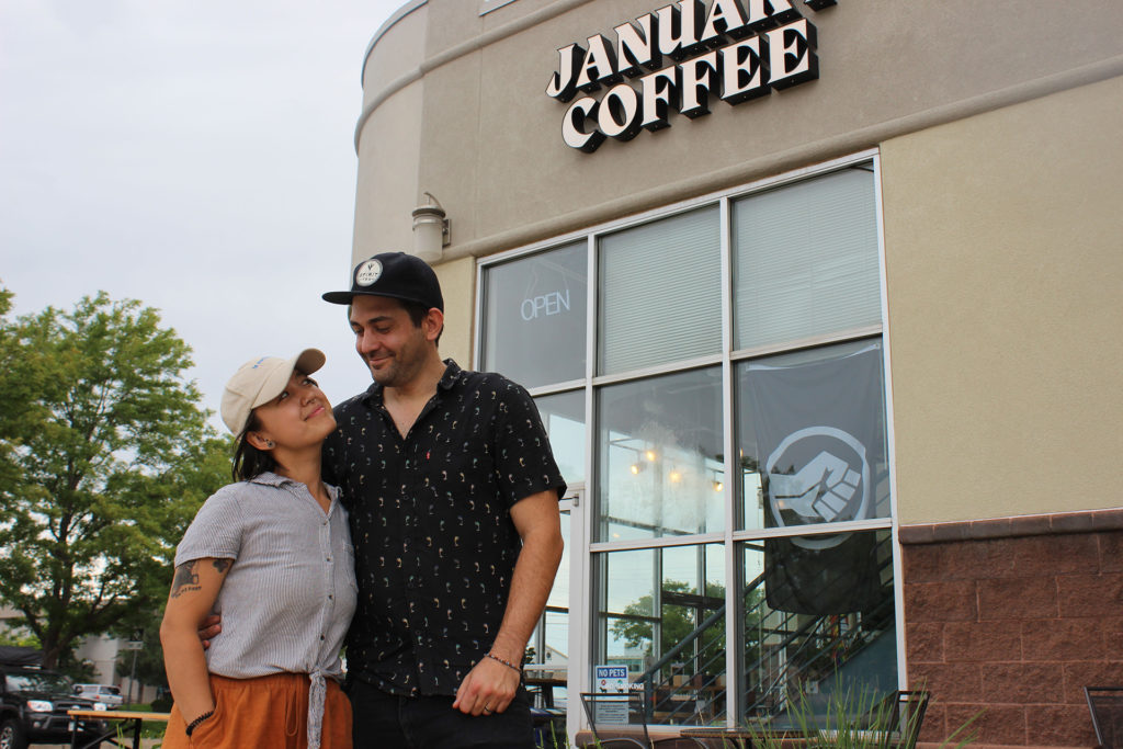 Kristi Persinger and John Imig outside of January Coffee